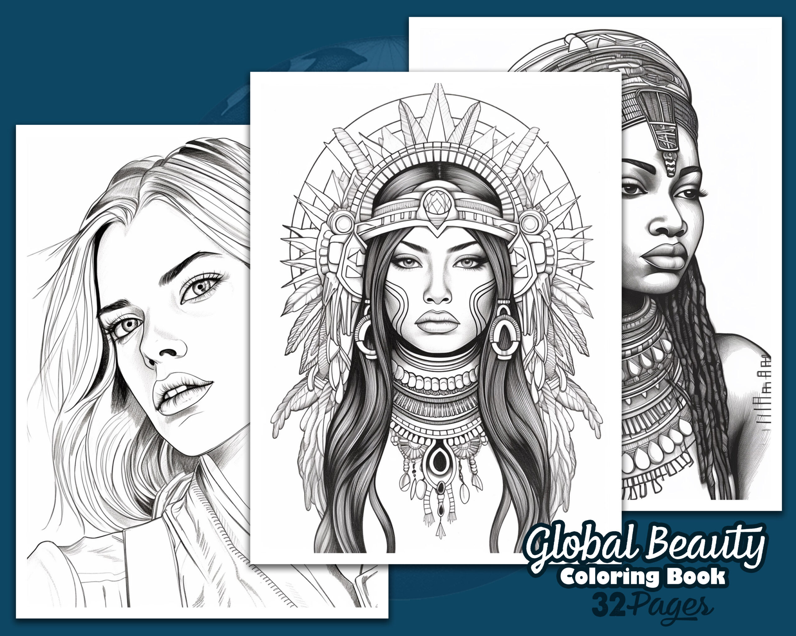 Global Beauty Coloring Book Page Samples