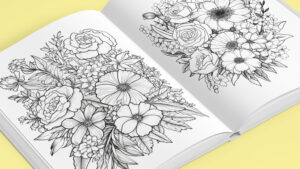 pages from the "Floral Bouquet" adult coloring book