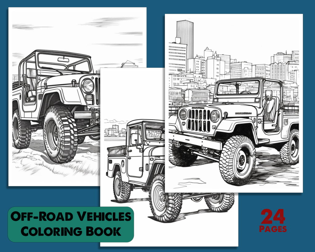 Off-Road Vehicles Coloring Book Sample Pages